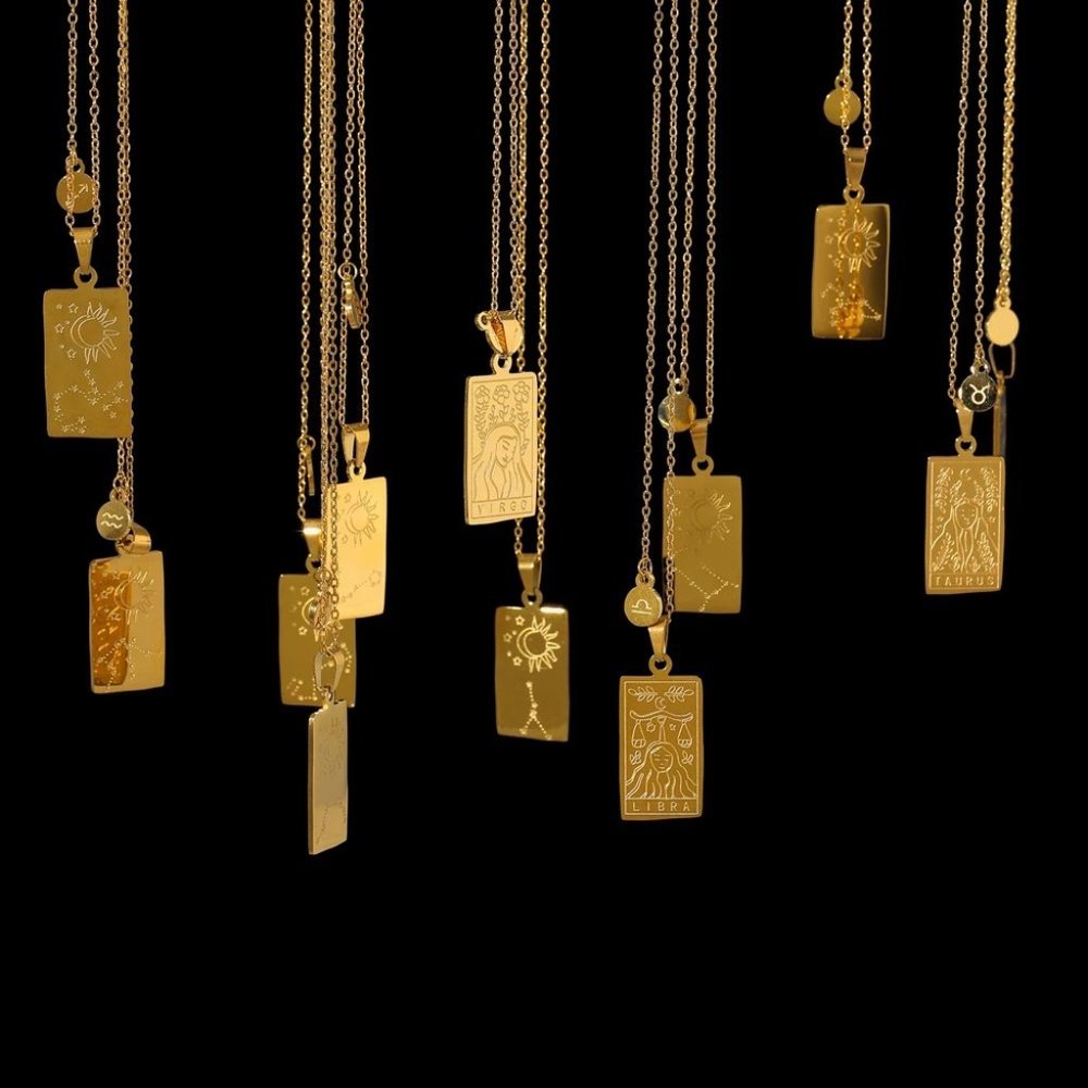 NEW 18K Gold Plated Taurus Sign Zodiac Tarot Card Square Pendant Necklace - Picture 2 of 14